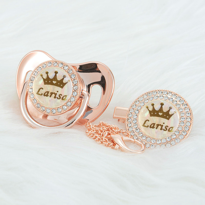 MIYOCAR personlized Crown dsign bling pacifier and clip set