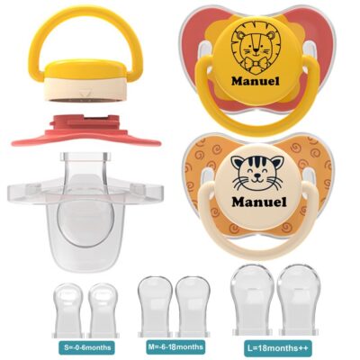 MIYOCAR personalized Replaceable baby pacifier (2 Pcs) Includes 6 Different Sized Silicone teat can take apart and re-assembled