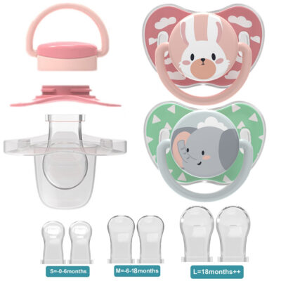 MIYOCAR Replaceable Silicone teat baby pacifier (2 Pcs) Includes 6 Different Sized Silicone teat can take apart and re-assembled